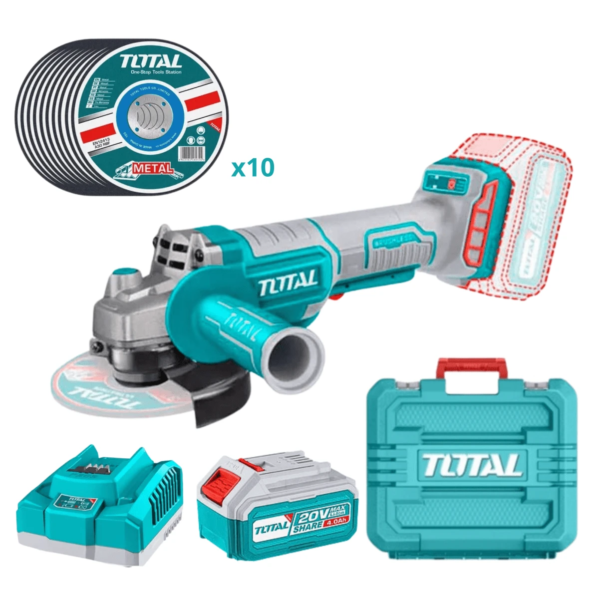 TOSLI230803 Combo rotomartillo + amoladora 20v 2 baterias 4ah y cargador total 4