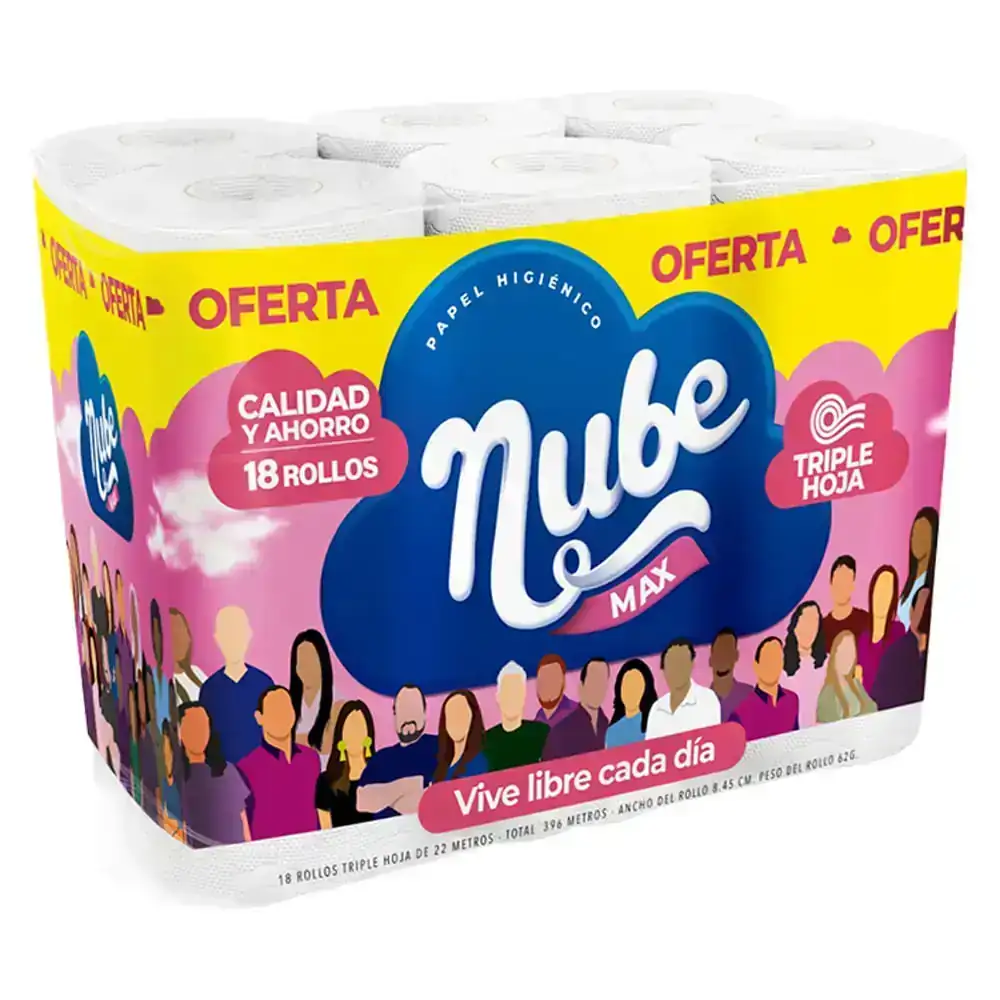 Papel higiénico Nube Max x 18 rollos 