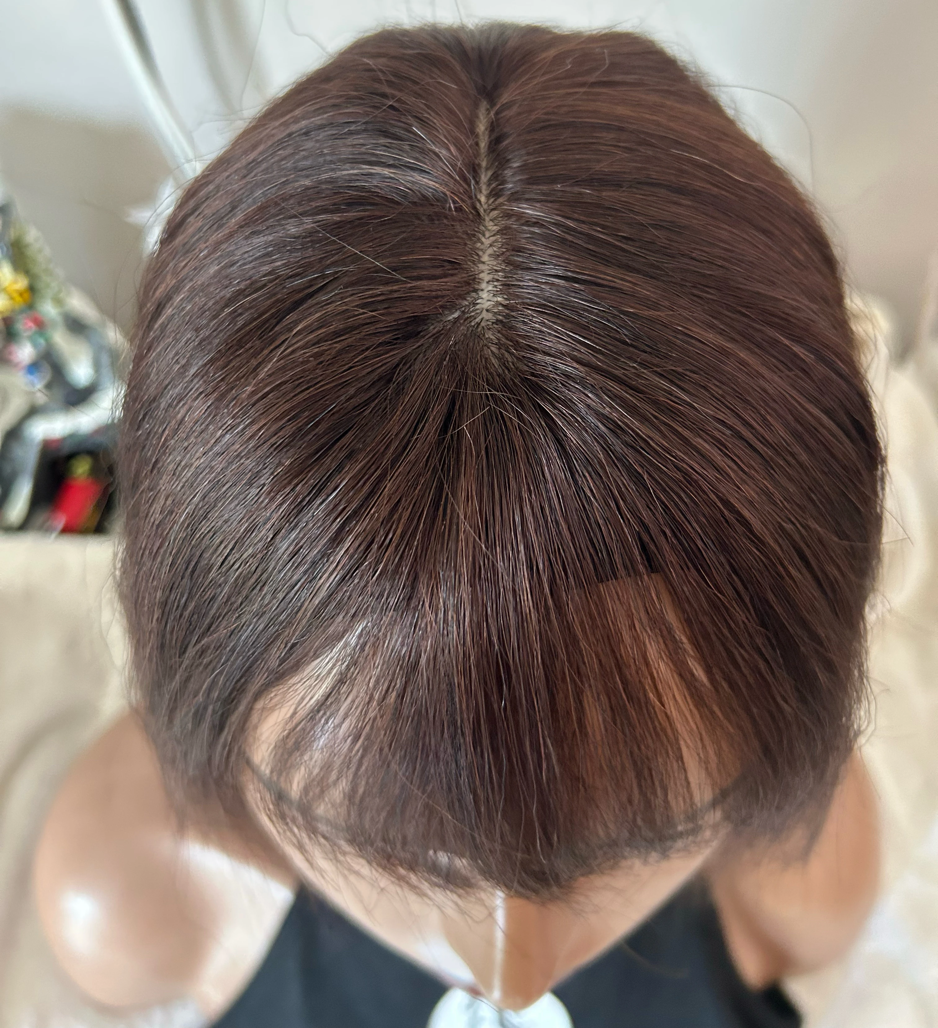Toppers de cabello para mujer, postizos de cabello humano real, postizos 3D de 360° para mujer con corona delgada, flequillo tenue con clip de 12 pulgadas, base grande (marrón ) 4