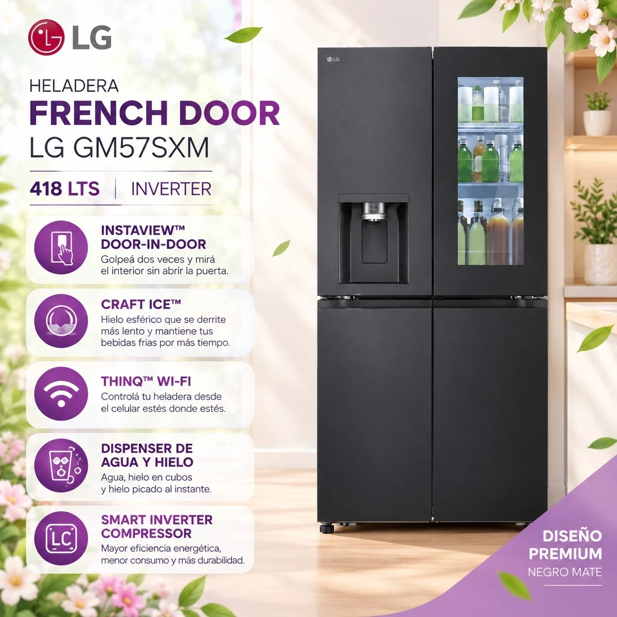 HELADERA FRENCH DOOR LG GM57SXM