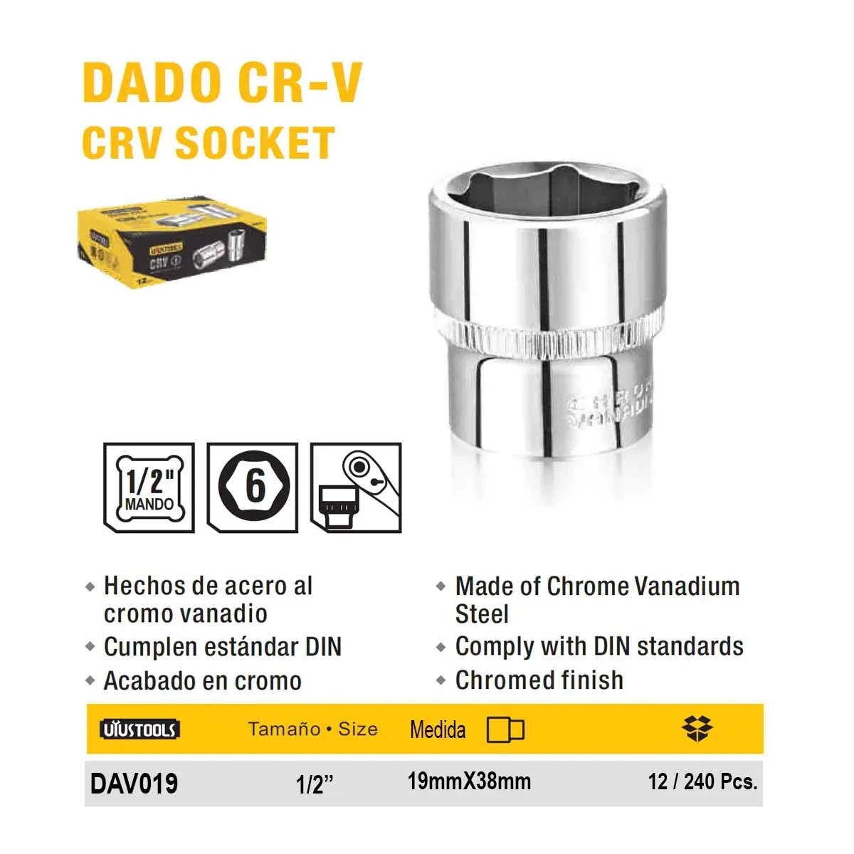 DADO HEXAGONAL UYUST 1/2 19mm