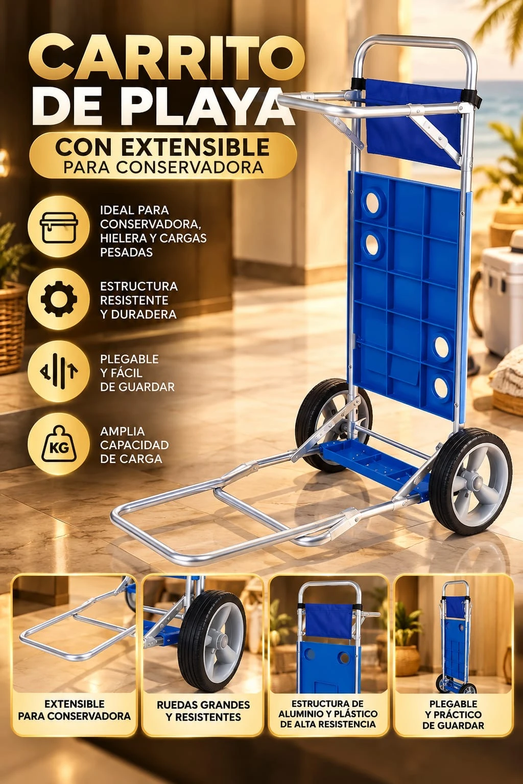  CARRITO DE PLAYA CON EXTENSIBLE