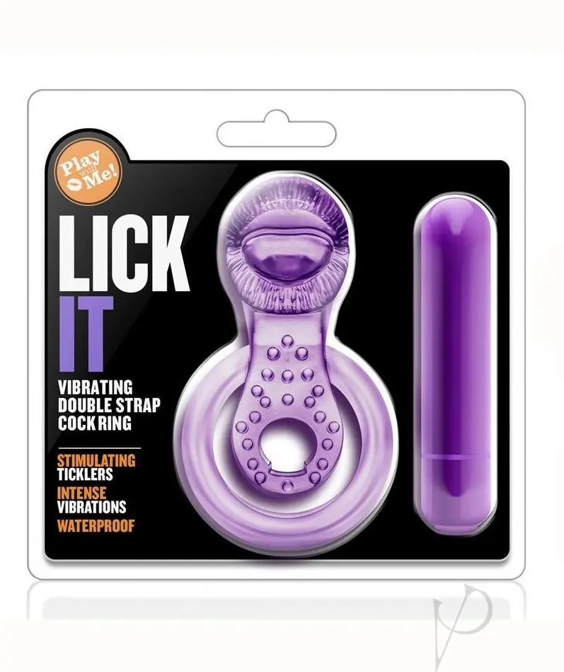 PLAY WITH ME - LICK IT - VIBRATING DOUBLE STRAP CCOCK RING - PURPLE