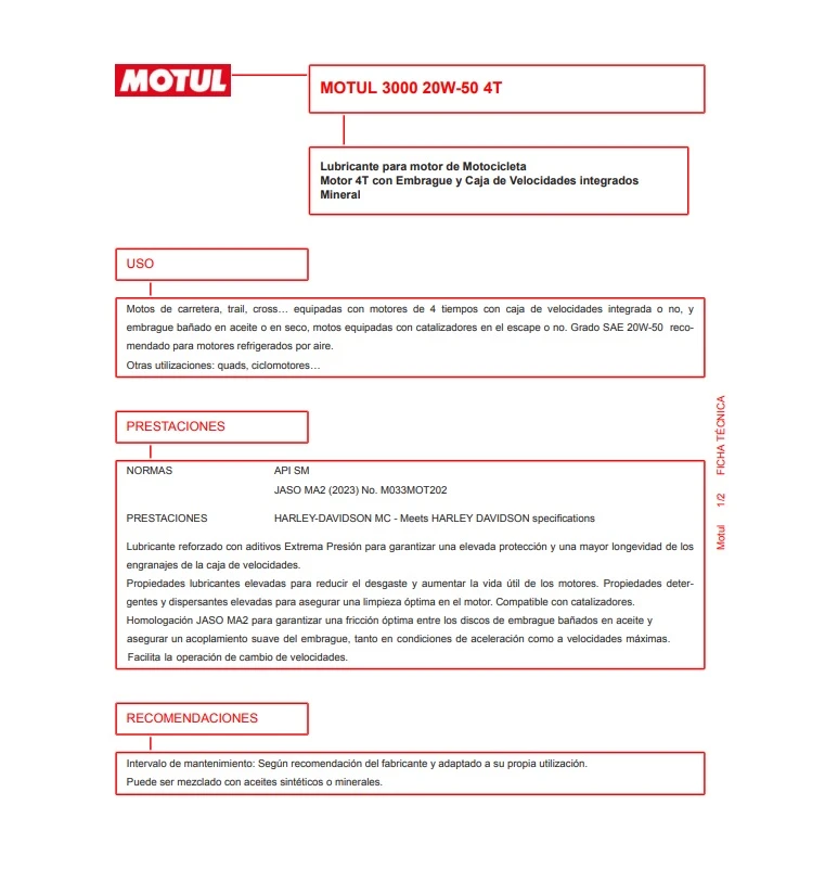 ACEITE MOTUL  3000  20W/50  (1LT) -41558 3