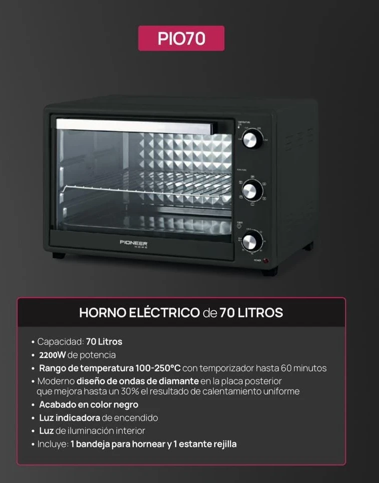 Horno Electrico Pioneer 70lts 2200w Apaga Automati