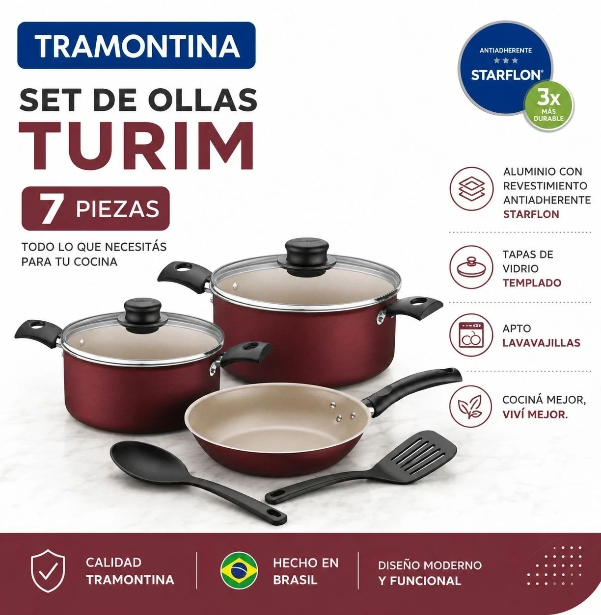 SET DE OLLAS TRAMONTINA TURIM 7PIEZAS