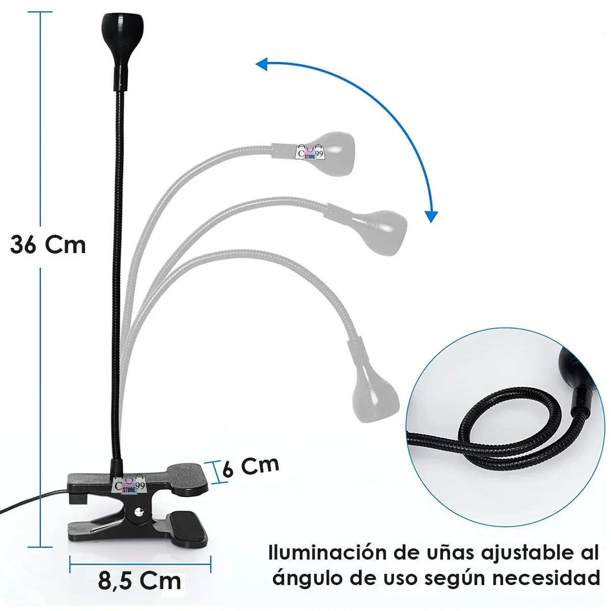 Lampara UV Para Uñas Flexible 360° Con Clip  5