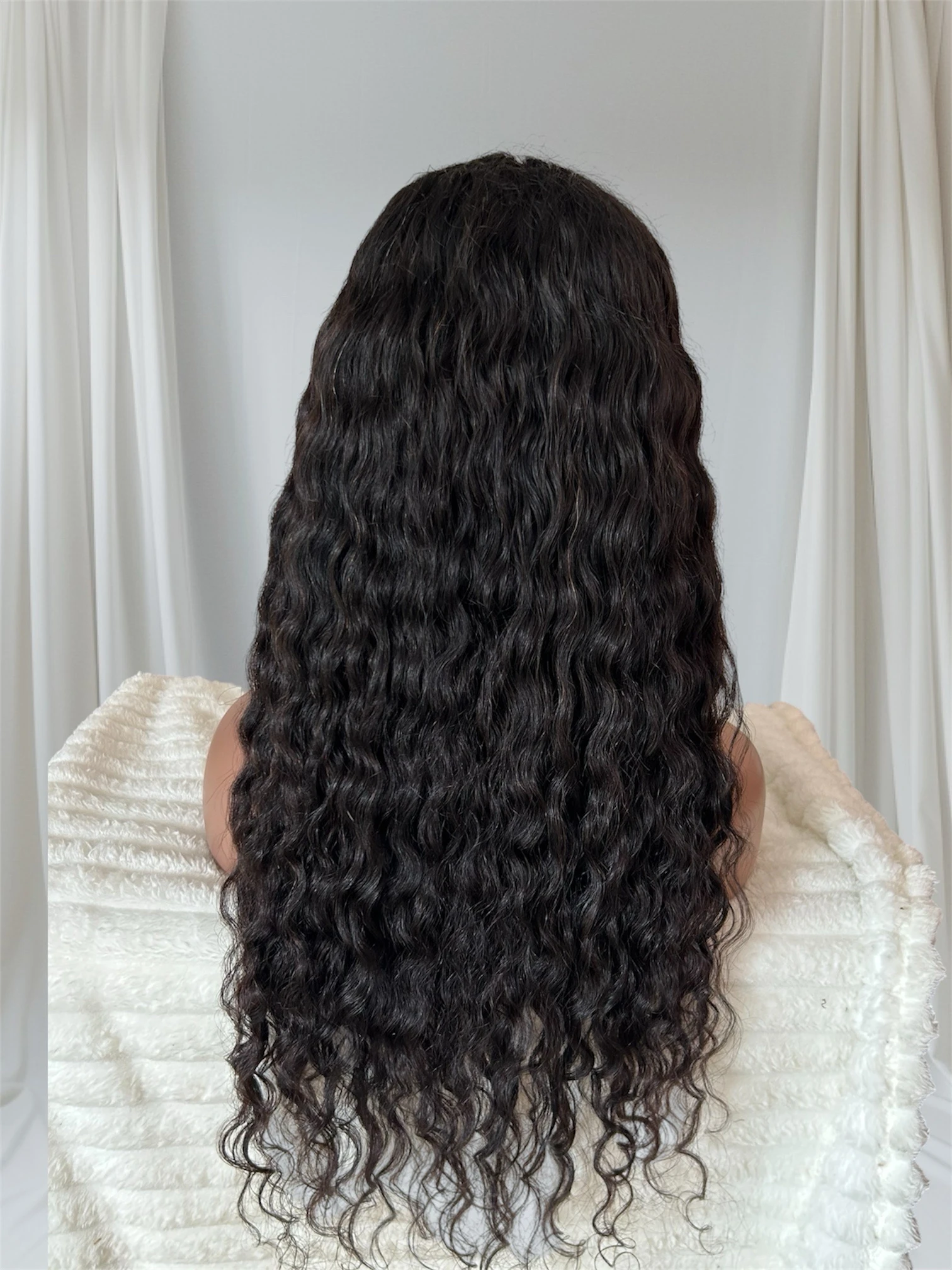 Peluca en V de cabello humano, rizos de agua, 28 pulgadas, 180% densidad  3
