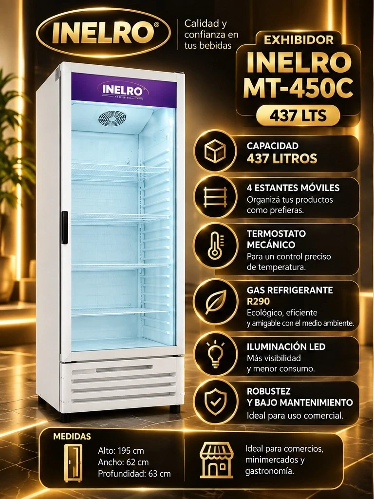 HELADERA EXHIBIDOR INELRO MT-450C 437 LTS *CONSULTAR DISPONIBILIDAD CON EL VENDEDOR*