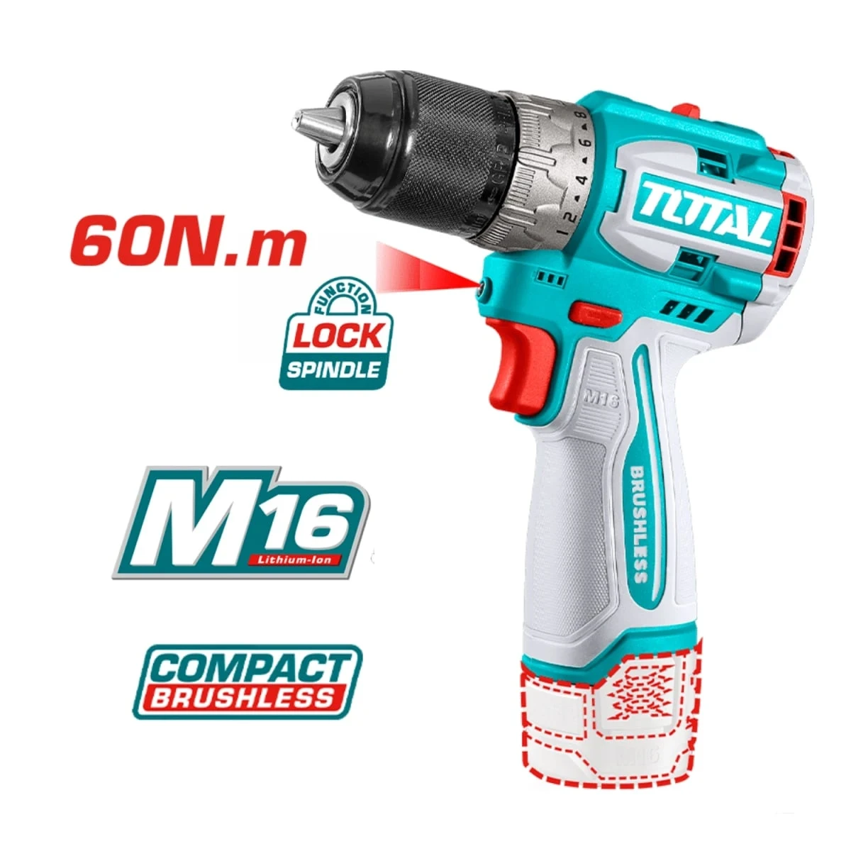 TOSLI241199 Combo taladro percutor 60nm 16v + set de brocas total 2