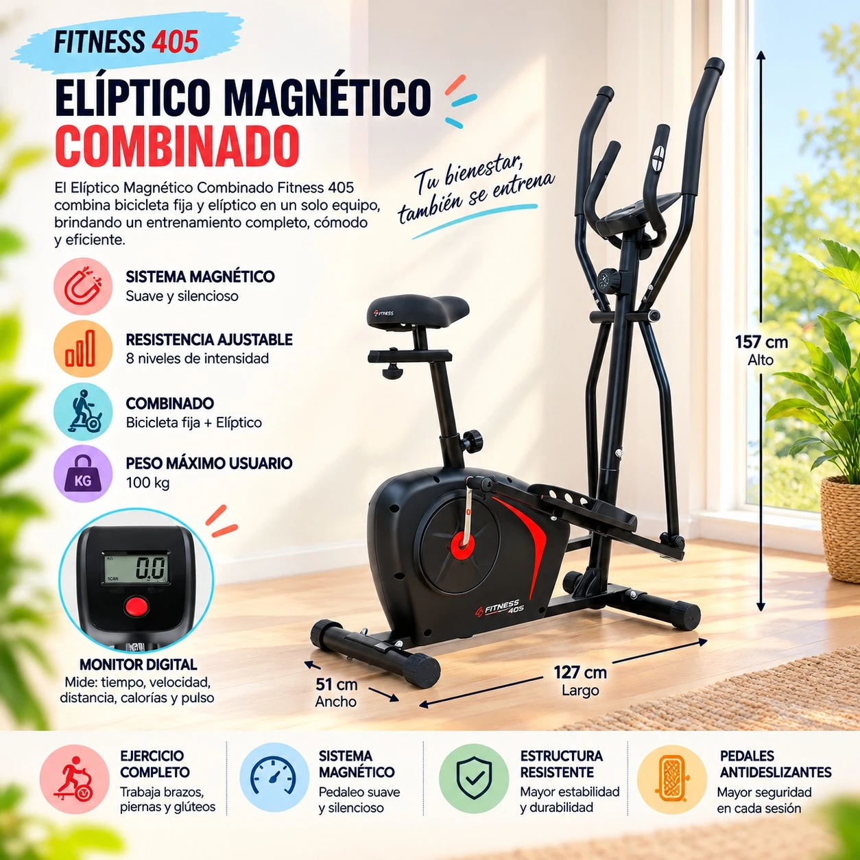 FITNESS 405 ELÍPTICO MAGNÉTICO C0MBINADO