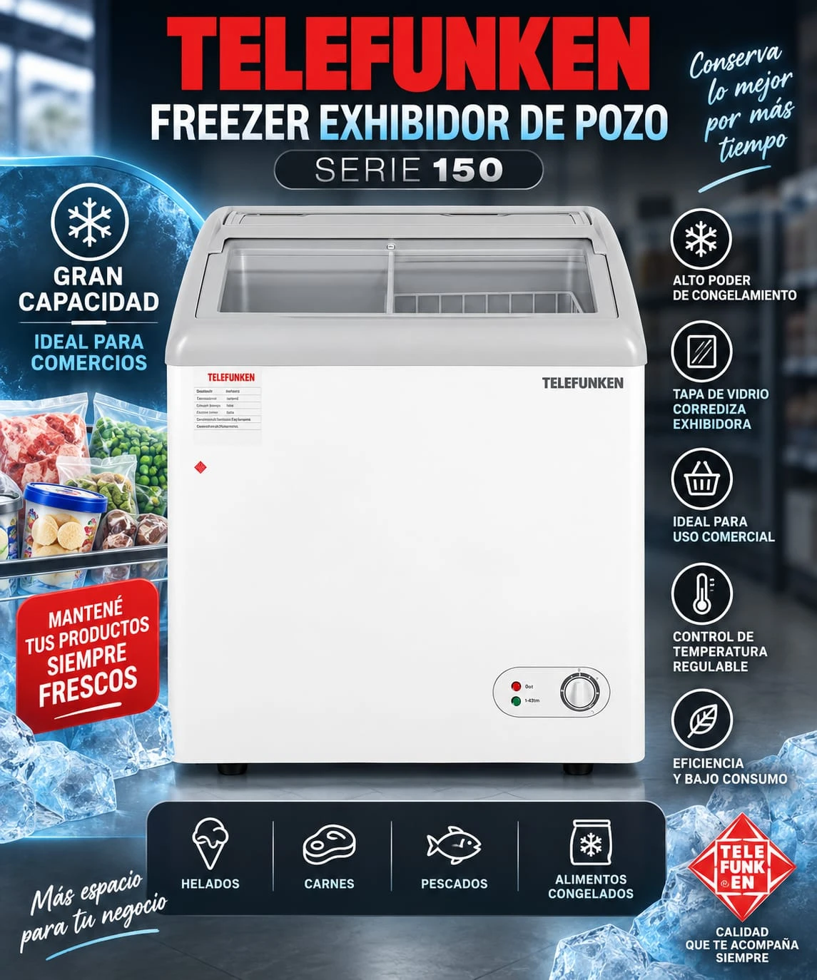 Freezer Telefunken Exhibidor De Pozo 150lts