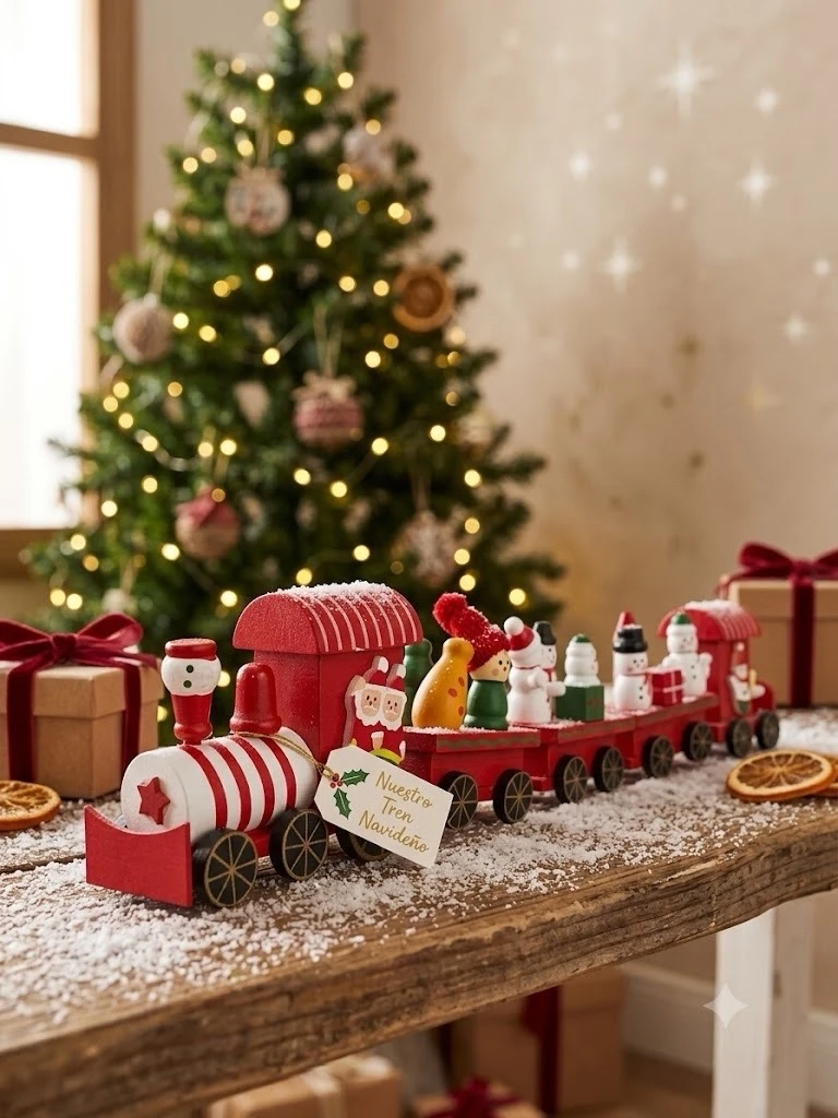 Tren navideño de madera 40 cm de largo  2