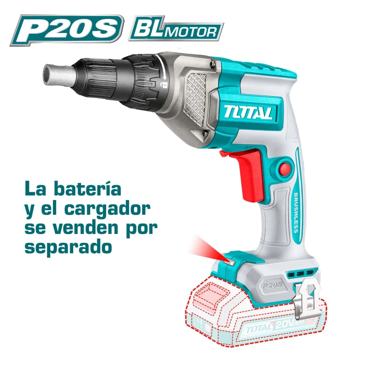 TDSLI20428 Atornillador para drywall 1/4" 30nm 20v (cabezal solo) total 2