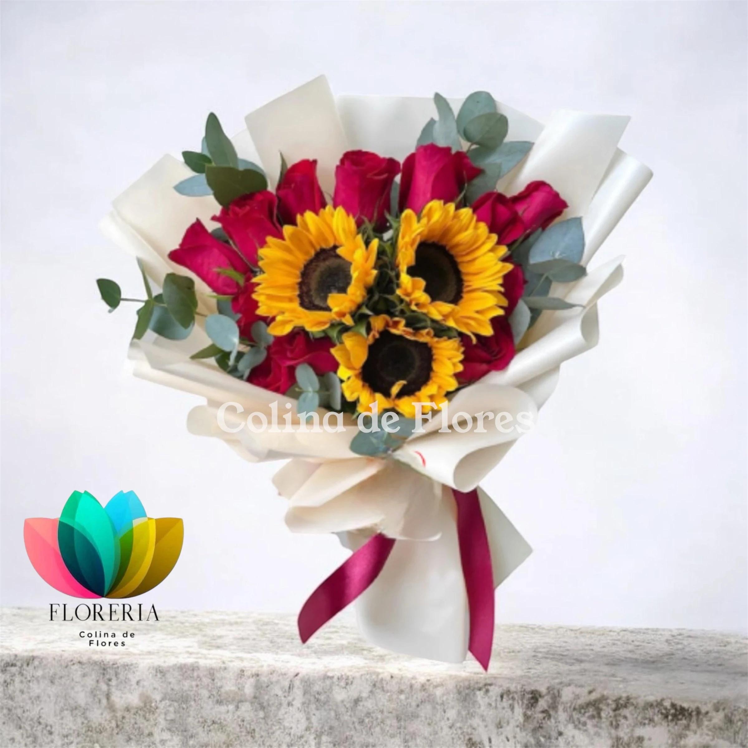 Rosas y girasoles 