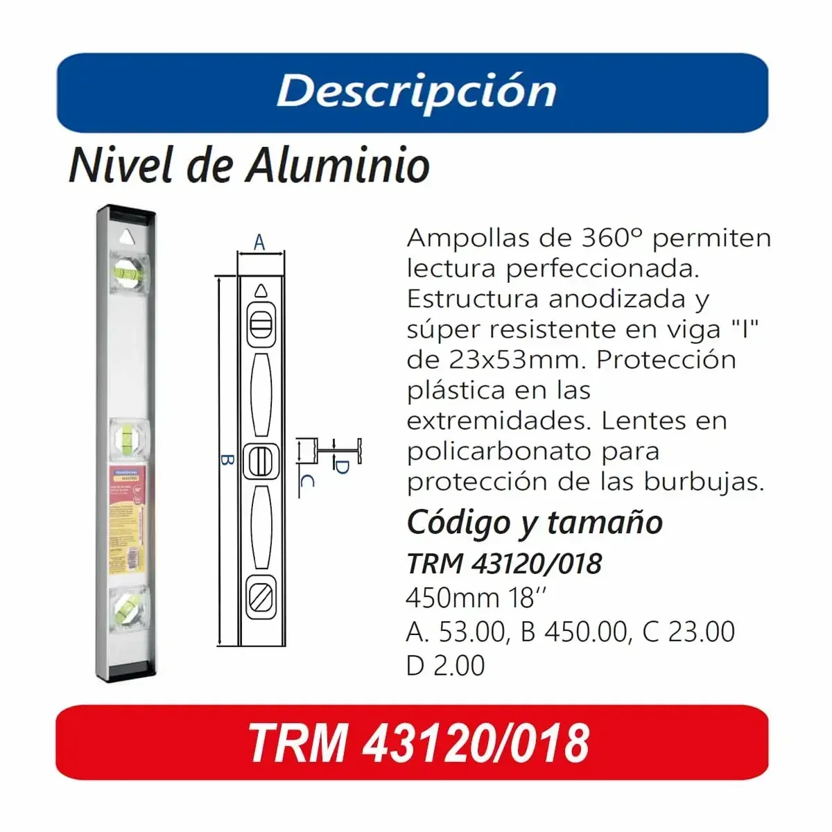 NIVEL DE ALUMINIO TRM 18" 