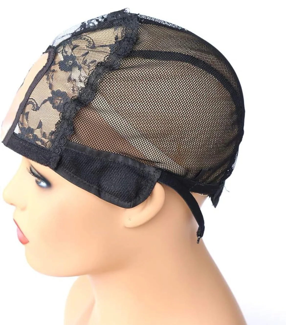 Gorra de peluca con parte en U de 1.3 x 3 pulgadas con encaje MONO para hacer pelucas con correa ajustable, tamaño mediano, 3