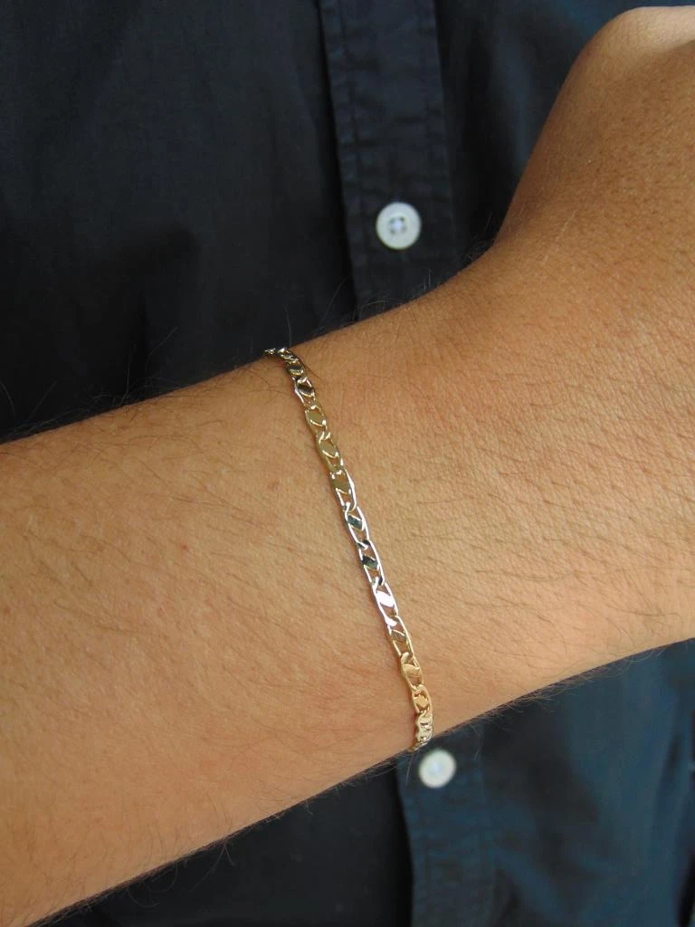 PULSERA RODIO DOR HOMBRE TEJIDO FIGARO DIAMANTADA 3MM | 19CM LARGO 
