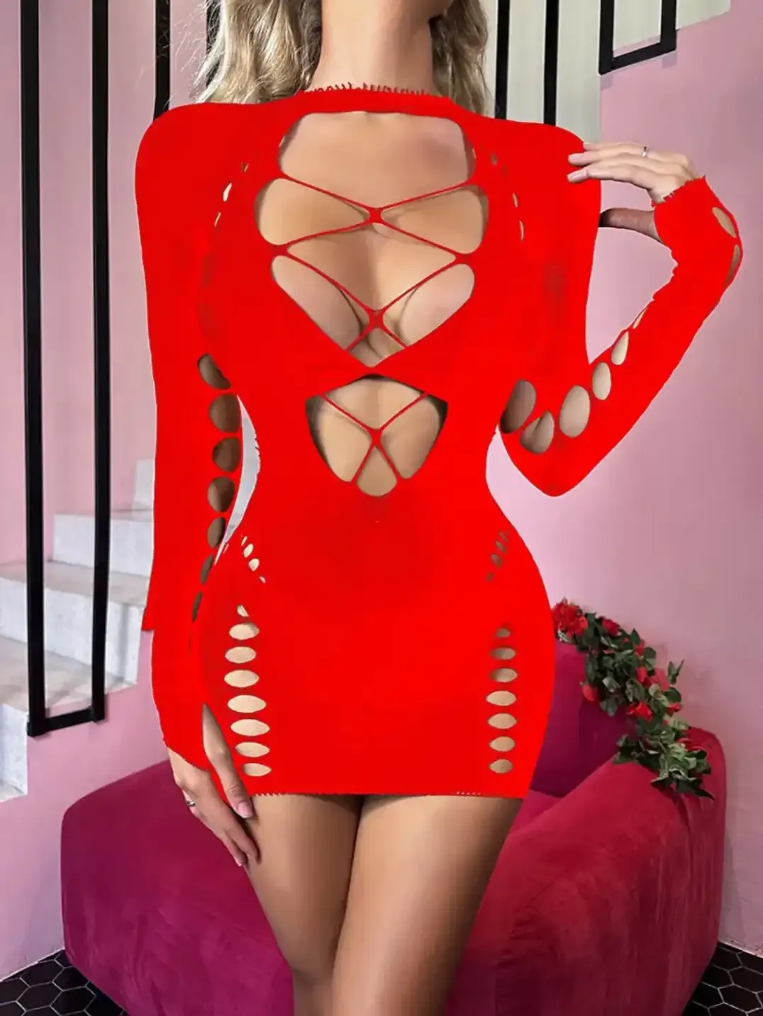 Modelo 193 vestido panty manga larga rojo