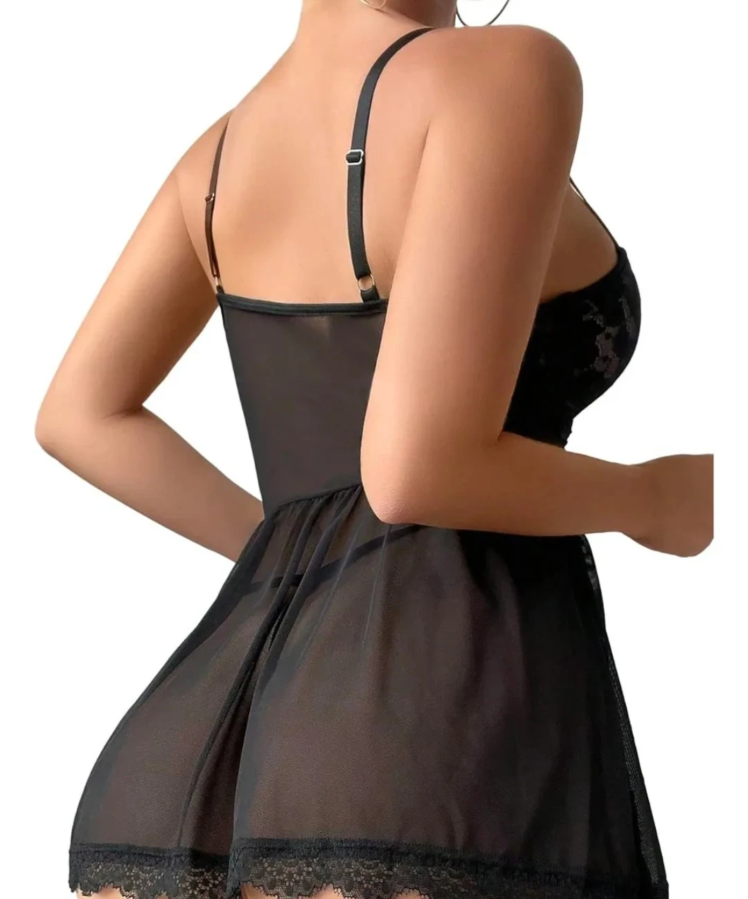 Babydoll encaje con liguero y tanga NEGRO M 3