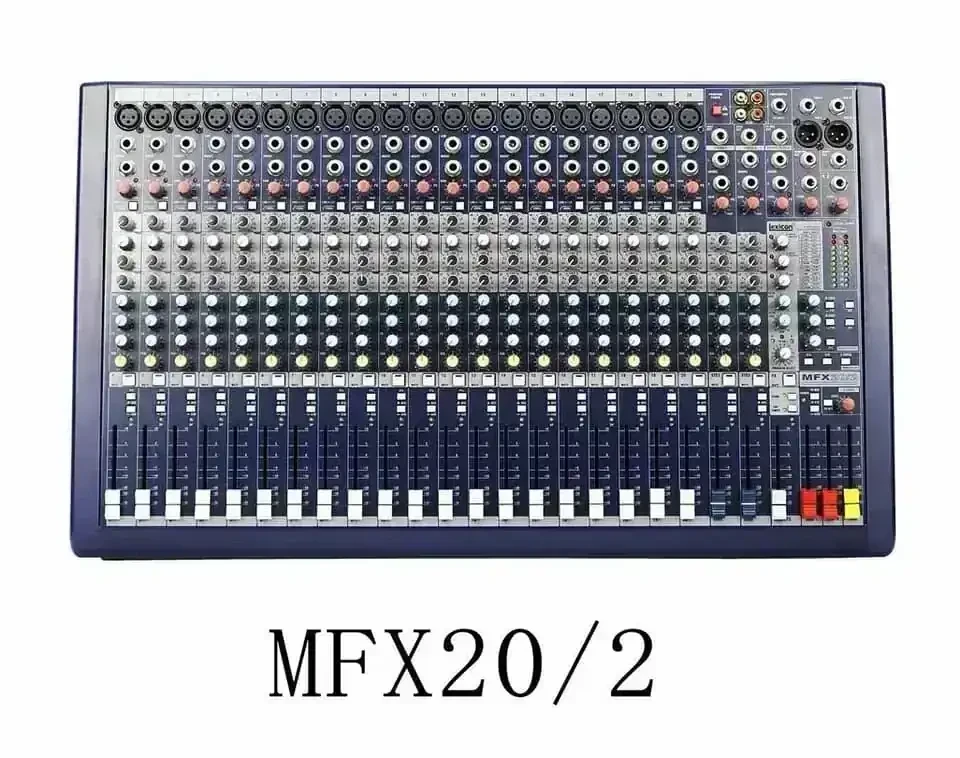 Soundcraft MFX 20/2   La serie MFX combina todas las características del popular mezclador Soundcraft MPM™ con un procesador de efectos Lexicon® digital de 24 bits incorporado, ampliando la gama compacta multipropósito y de bajo costo de Soundcraft.  El mezclador Soundcraft MFX™ utiliza el mismo procesador AudioDNA® que se incluye en muchos de los equipos externos Digitech® y Lexicon, incluido el muy respetado procesador Lexicon MX400. Con más de 35 años de experiencia, el nombre Lexicon es sinónimo de la mejor reverberación y procesamiento del sector, lo que garantiza efectos de la mejor calidad que normalmente no se encuentran en una consola de este nivel de precio.  La sección de efectos encaja perfectamente en el marco compacto del mezclador, que está disponible en variantes de 8, 12 o 20 entradas mono, ambas con 2 canales estéreo y un envío de efectos en cada canal. Hay 32 efectos diferentes para elegir con una función de tap tempo, 3 controles de parámetros de efectos y una función de almacenamiento de configuración de efectos para el usuario. Un LED de clip de nivel de canal de efectos y una función de silencio brindan al usuario aún más flexibilidad.  El énfasis de Soundcraft MFX está firmemente en la calidad de construcción y el rendimiento de audio, con una superficie de control fácil de entender en línea con la gama profesional de Soundcraft. Soundcraft MFX utiliza el amplificador de micrófono GB30 altamente transparente (diseñado por Graham Blyth para el 30 aniversario de la compañía y también utilizado en las consolas más grandes de las series LX7ii y GB). Soundcraft MFX también ofrece todas las características de Soundcraft MPM, en particular dos envíos auxiliares configurables, dos grupos, conectores XLR y jack metálico de 1/4", entradas de reproducción estéreo RCA y salidas de grabación, ecualizador de 3 bandas con barrido medio en las entradas mono, ecualizador de 3 bandas en las 2 entradas estéreo, Conectores de inserción TRS, inserciones en todas las entradas mono, medición de salida LED de diez segmentos y salida de auriculares.