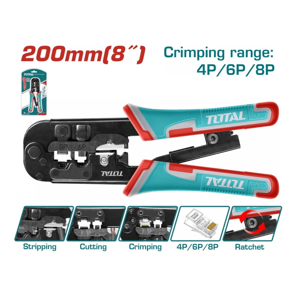Alicate pinza crimpadora 8" industrial total