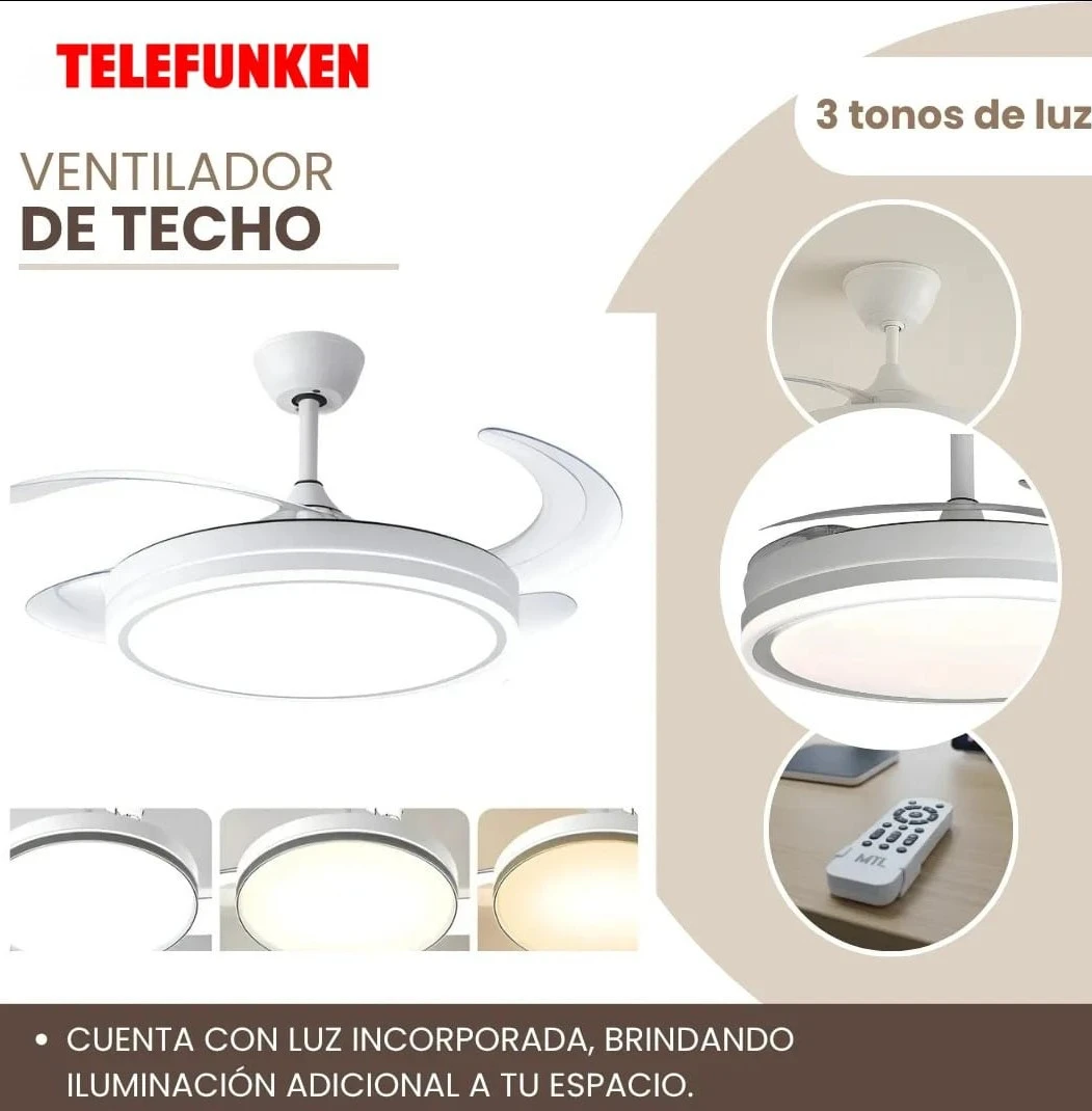 VENTILADOR DE TECHO RETRACTIL TELEFUNKEN 2 TONOS