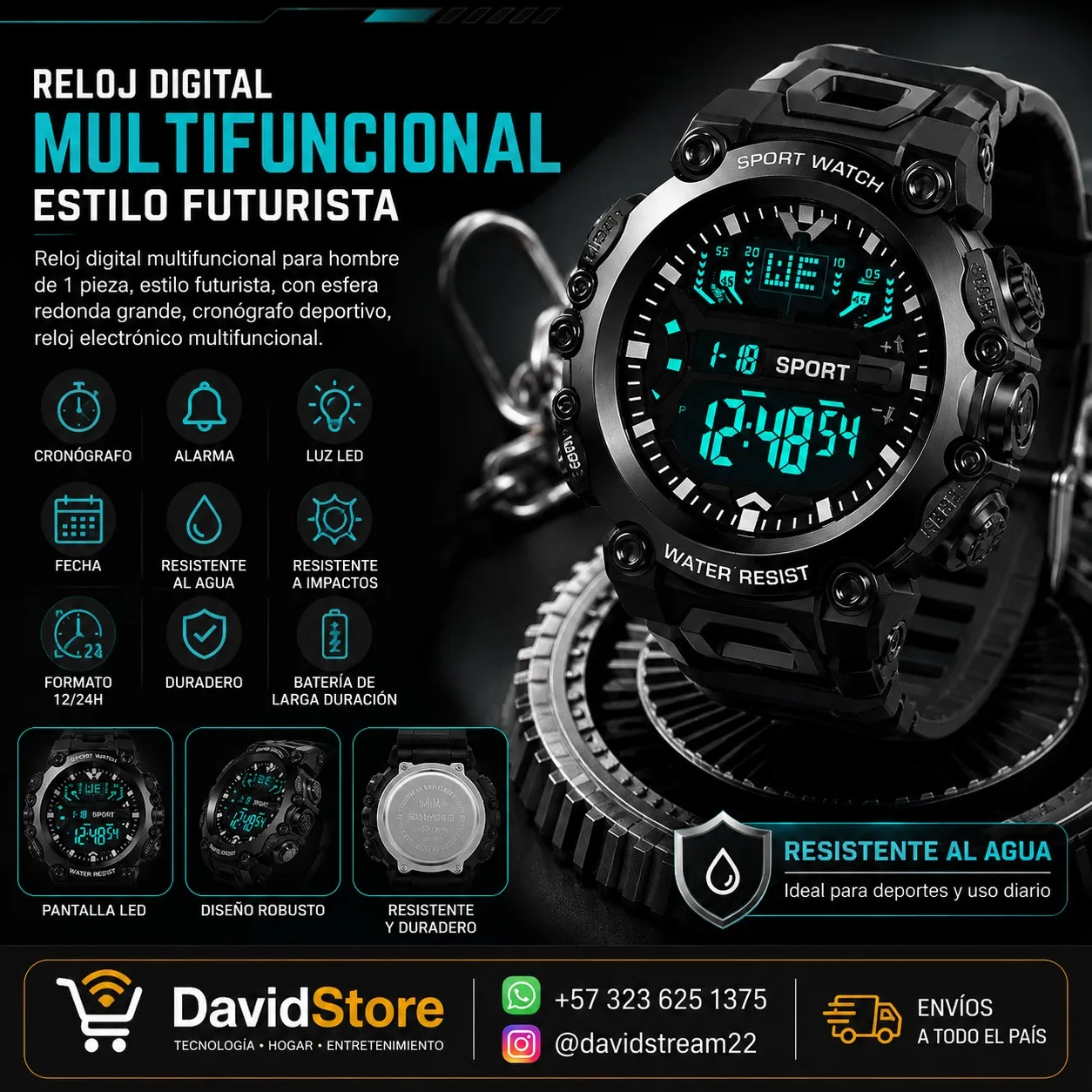 Reloj Digital Deportivo Futurista para Hombre