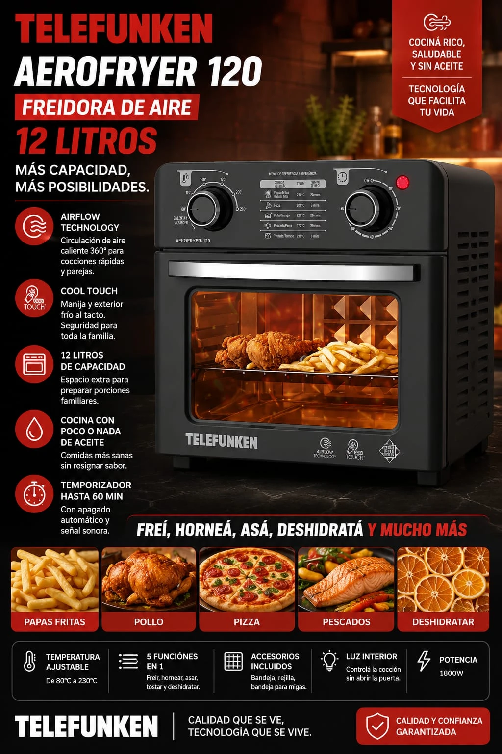 Freidora de aire Telefunken 12Lts