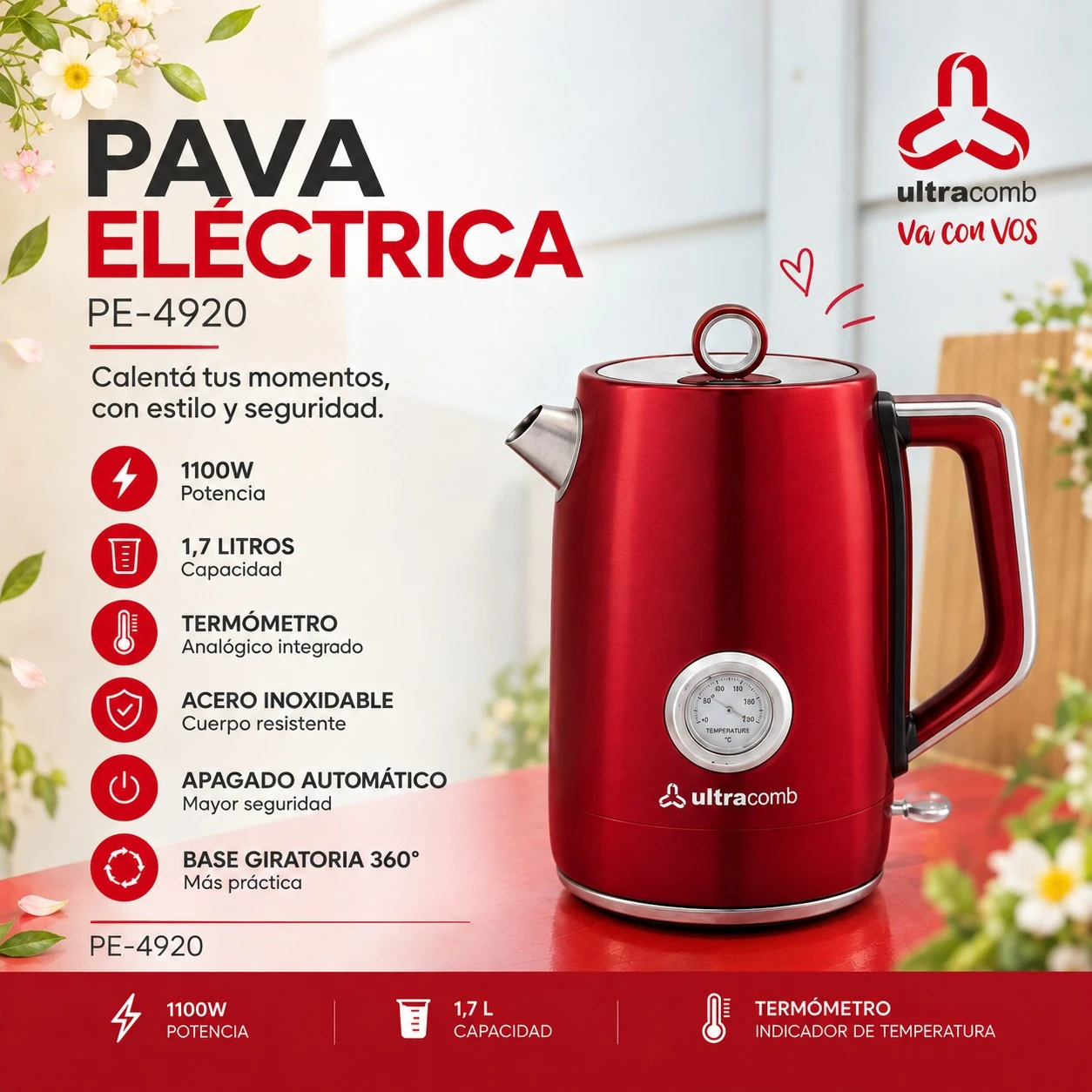 PAVA ELÉCTRICA ULTRACOMB PE-4920 - ROJA