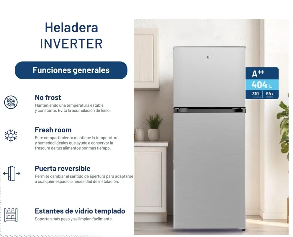HELADERA BGH 404LTS INVERTER NO FROST SILVER 