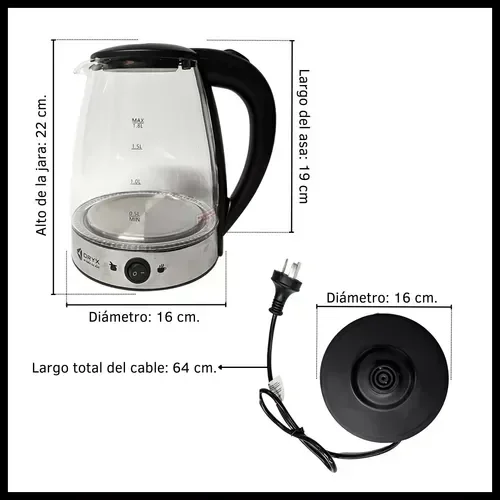 Pava Eléctrica Oryx Jarra Acero y Vidrio 1,8lt Corte Mate 3