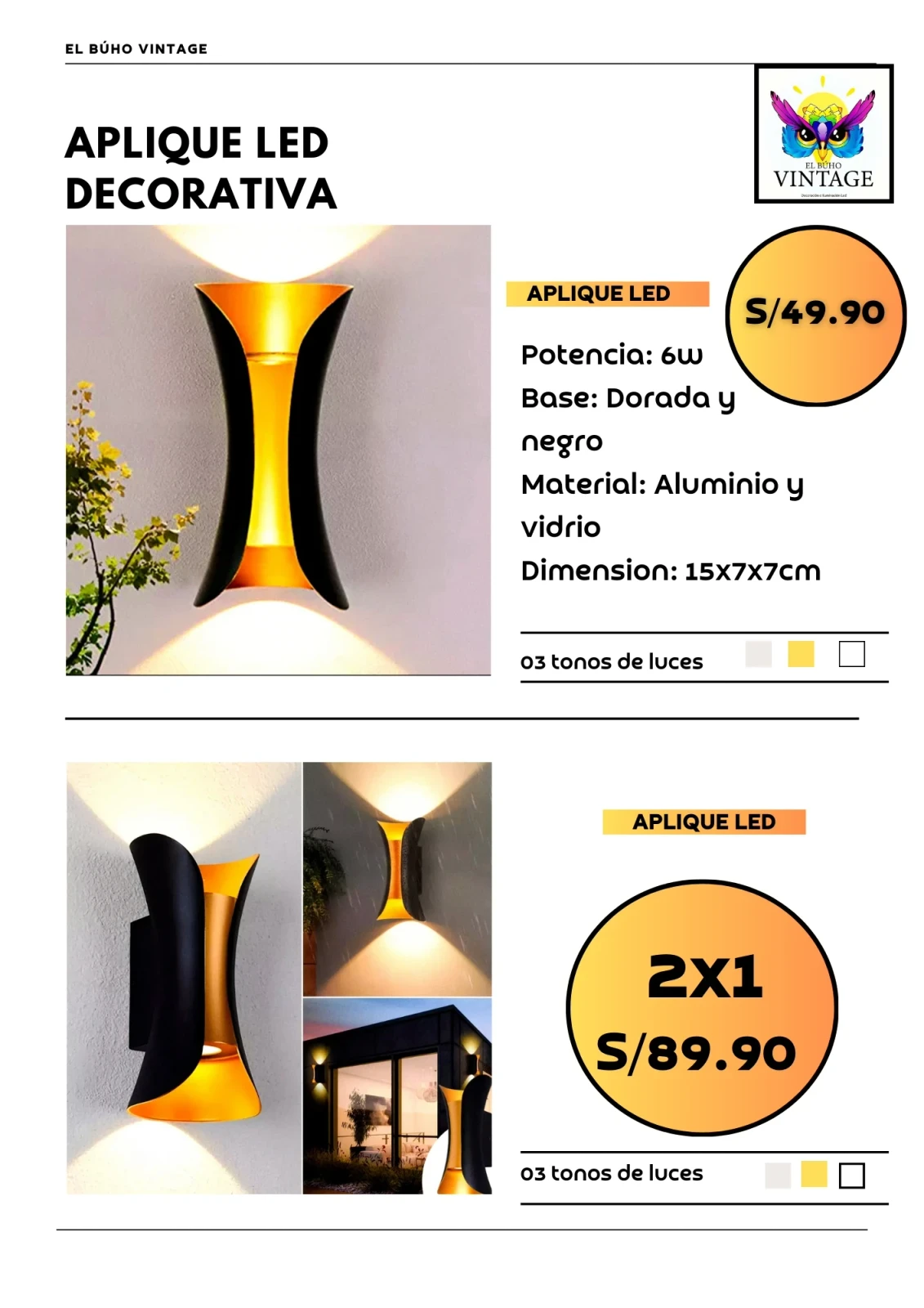 Aplique Led Doble 6w y 10w  2