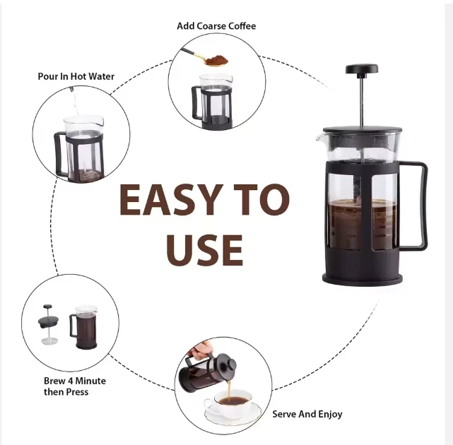 Cafetera Francesa Piston de Vidrio y Polipropileno 600ml 3