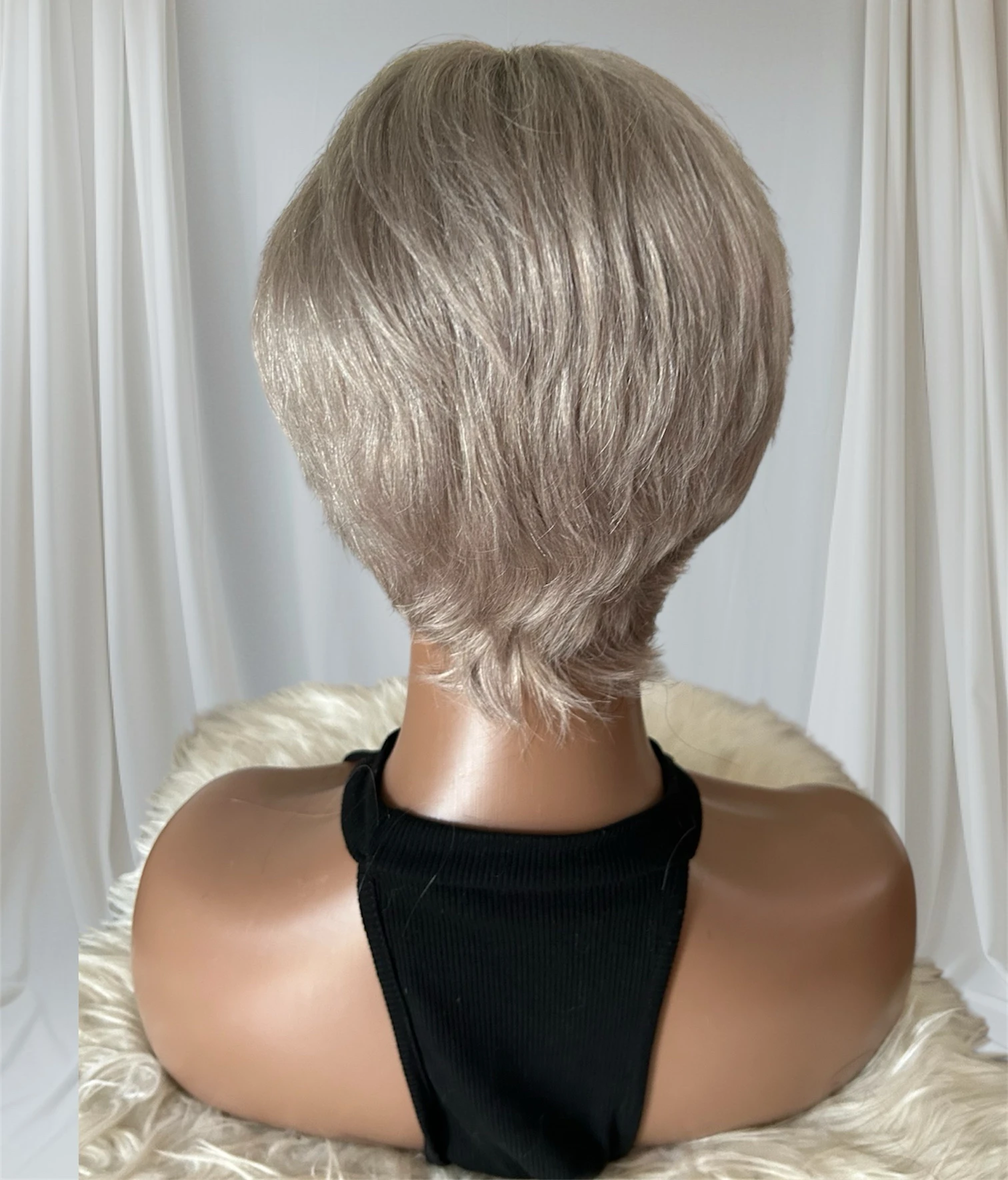 Pelucas de cabello humano  pixie color rubio platino  3