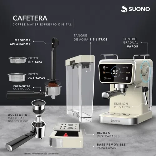 Cafetera Espresso Suono CREMA Hog0202 1.5l Digital  2