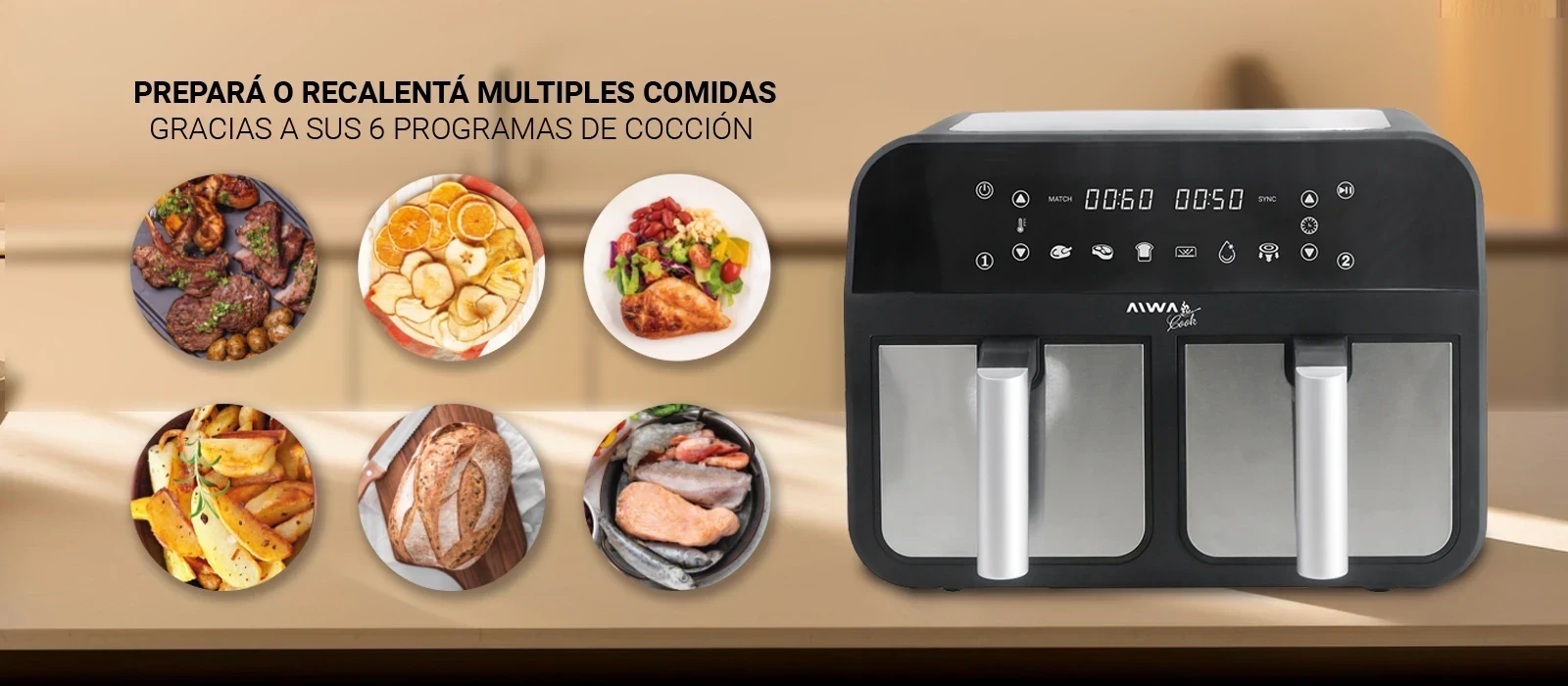 freidora de aire digital  Aiwa aw-fa244  8l 4+4 2600w negro 3