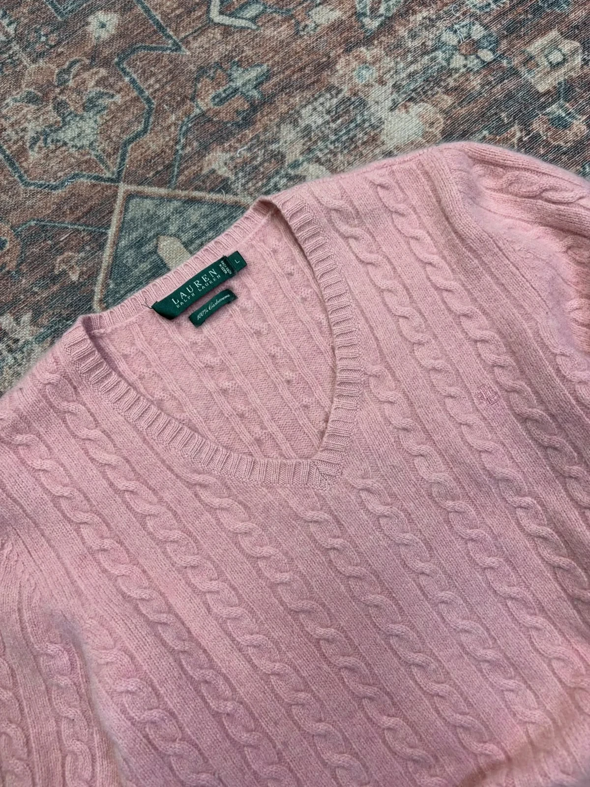 LAUREN RALPH LAUREN 100% CASHMERE CABLE-KNIT SWEATER 4