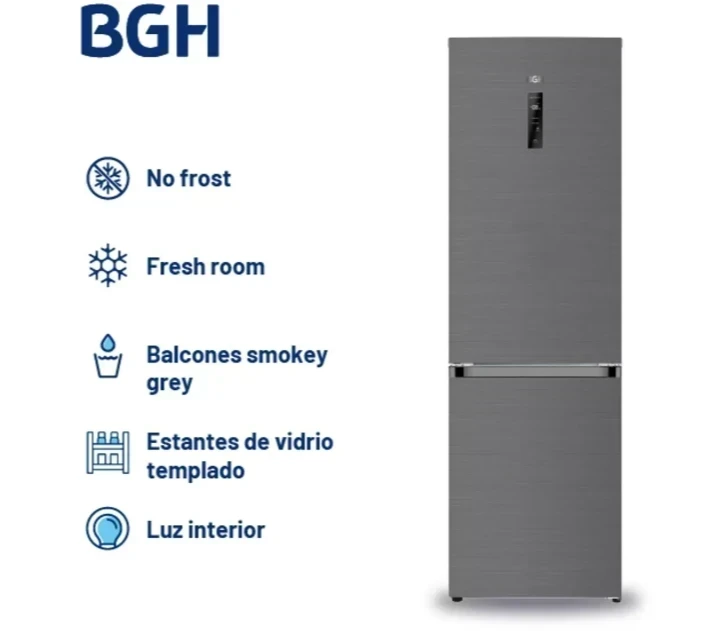 HELADERA BGH NO FROST 312LTS DARK/INOX INVERTER