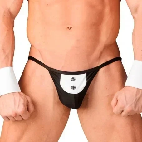 Tanga less Masculina de Mayordomo + Cuello y puños blancos 2