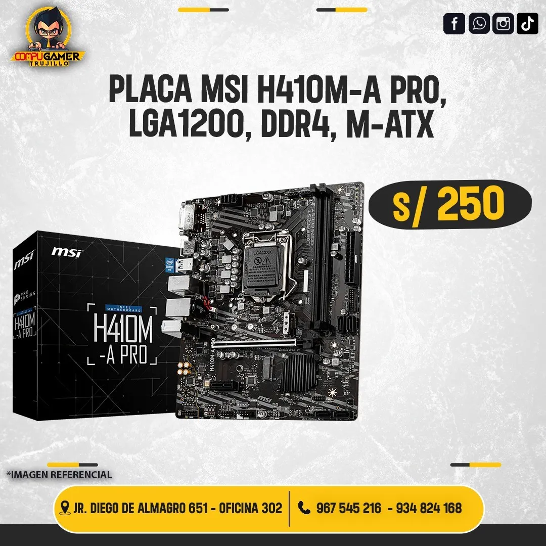 PLACA MSI H410M-A PRO, LGA1200, DDR4, M-ATX 