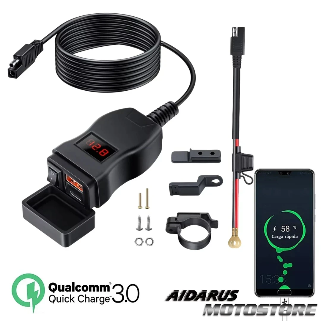 CARGADOR USB Y TIPO C CARGA RAPIDA CON VOLTIMETRO