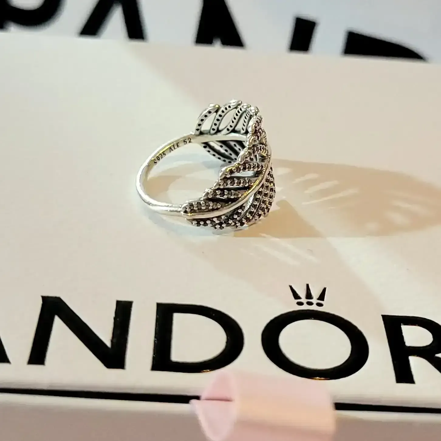 Pandora leaf sparkling silver ring  3