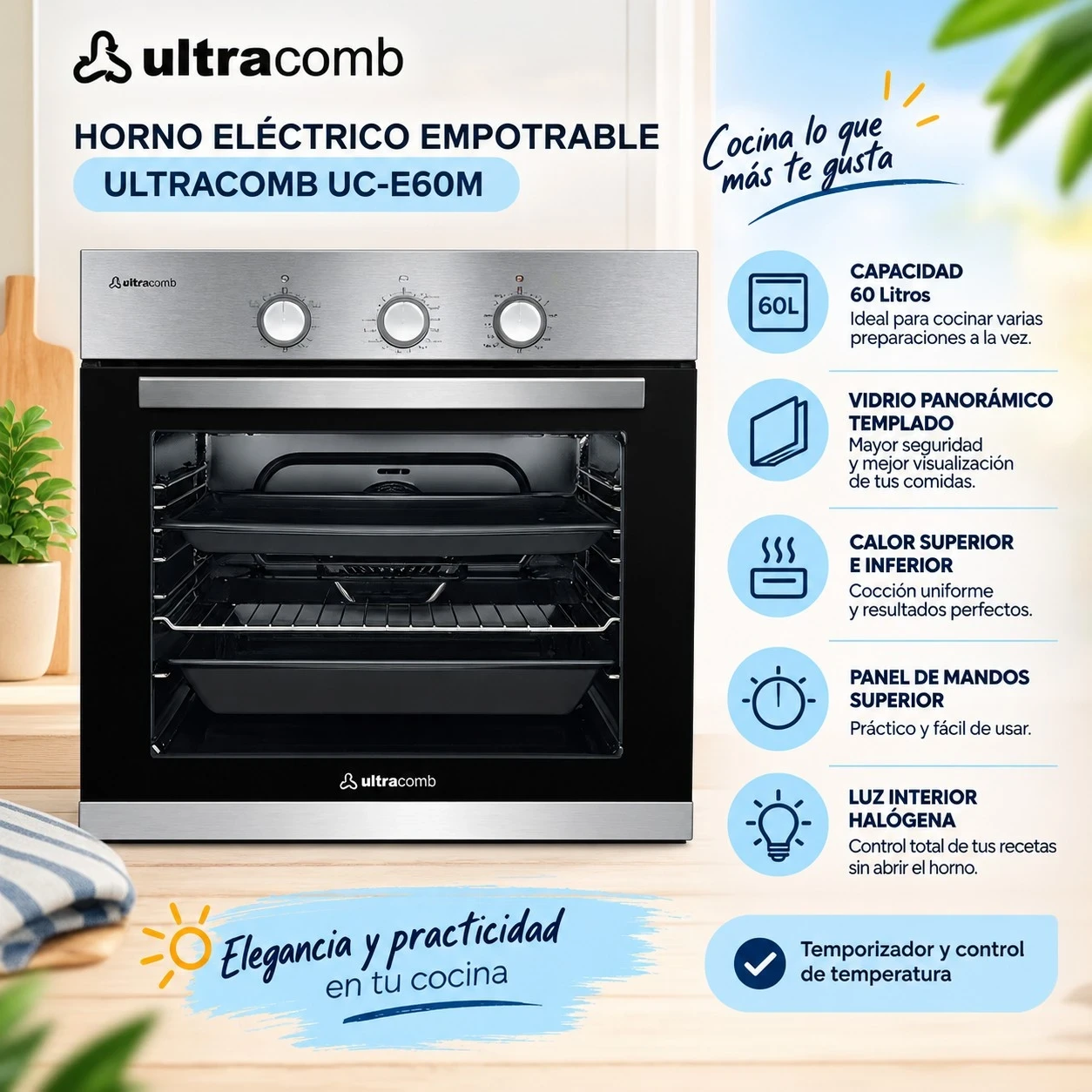 HORNO ELÉCTRICO EMPOTRABLE ULTRACOMB 60LTS UC-E60M
