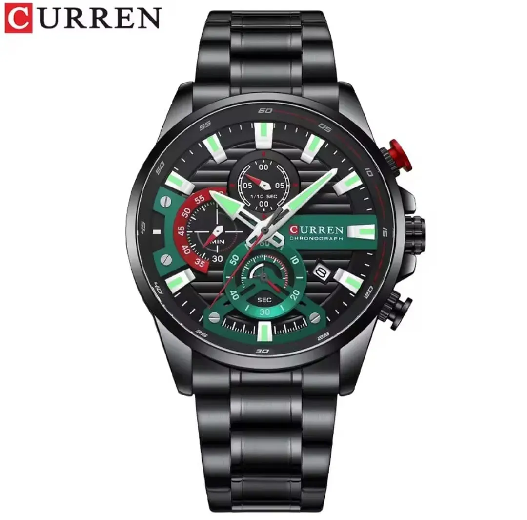 Reloj Curren Original Acero Cronografo 8415 Negro Fondo Negro Verde Rojo 3