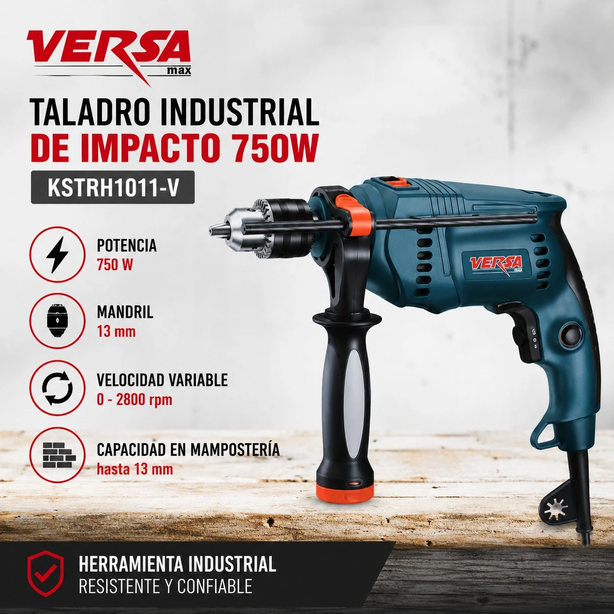 TALADRO INDUSTRIAL DE IMPACTO 750W VERSA KSTRH1011-V