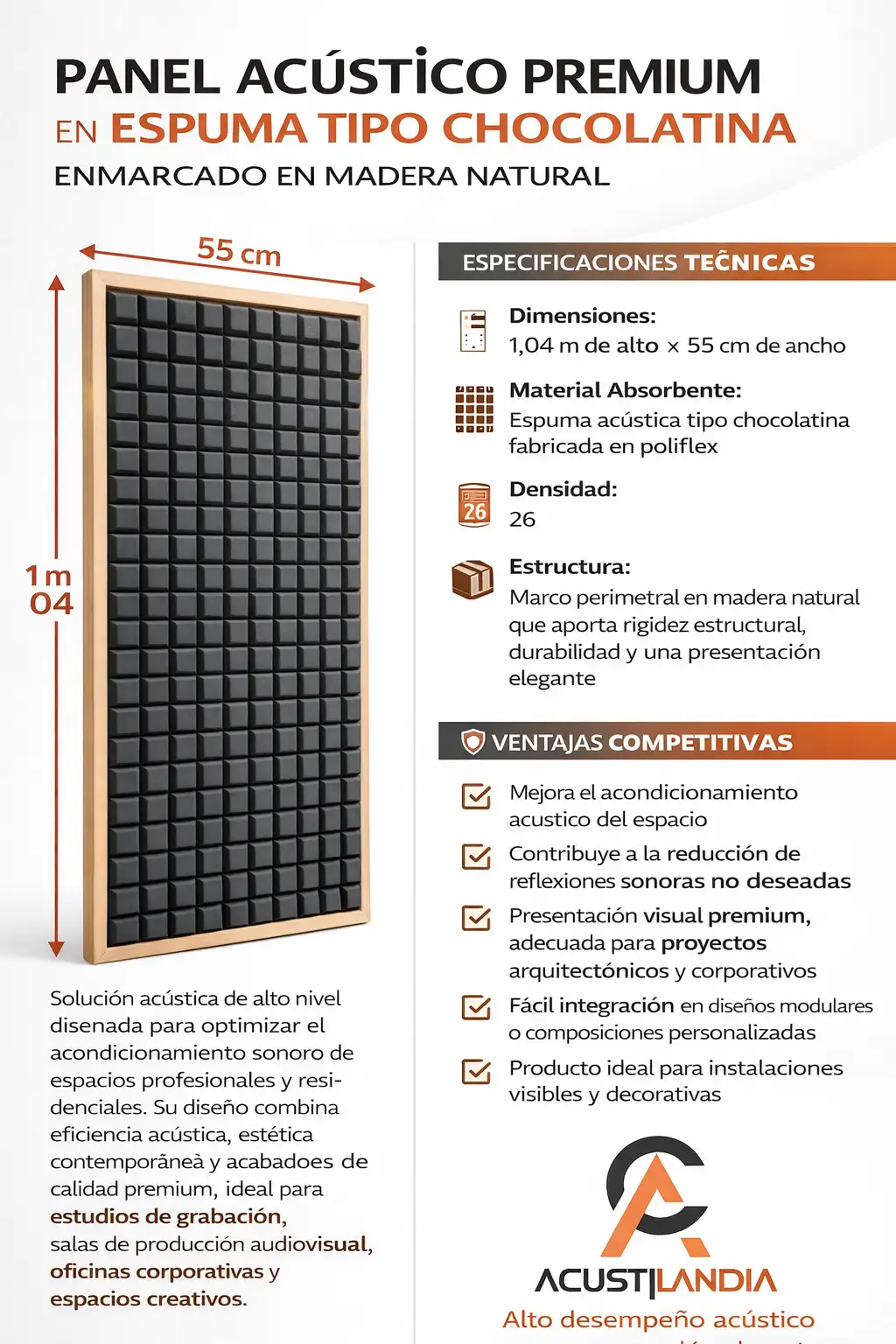Panel acustico con marco en madera listo pra colgar 