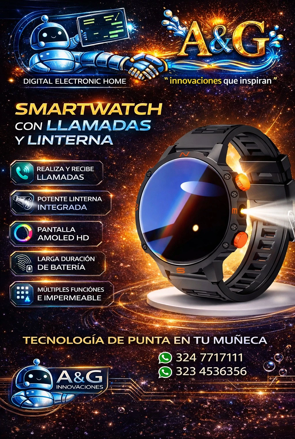 Reloj inteligente unisex redondo 