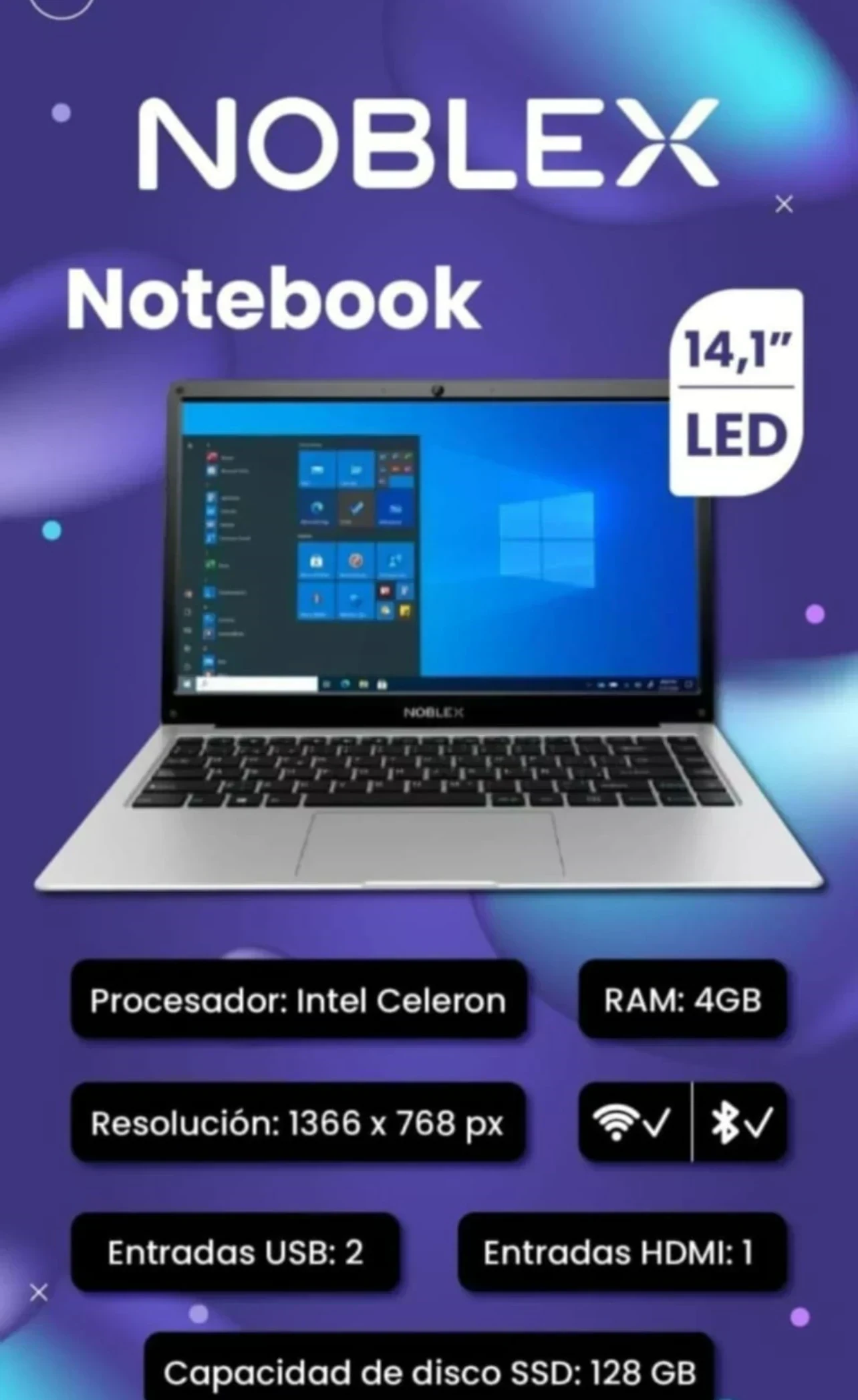 NOTEBOOK NOBLEX 14.1" 4GB 128GB SSD CELERON