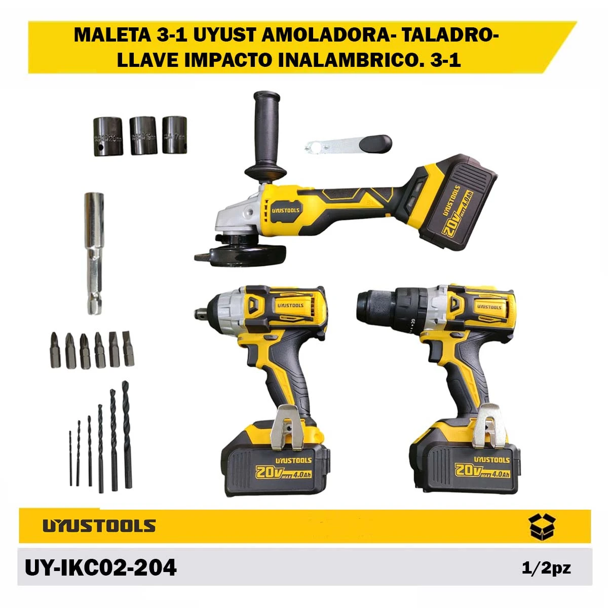 MALETA 3-1 UYUST AMOLADORA - TALADRO- LLAVE IMPACTO INALAMBRICO